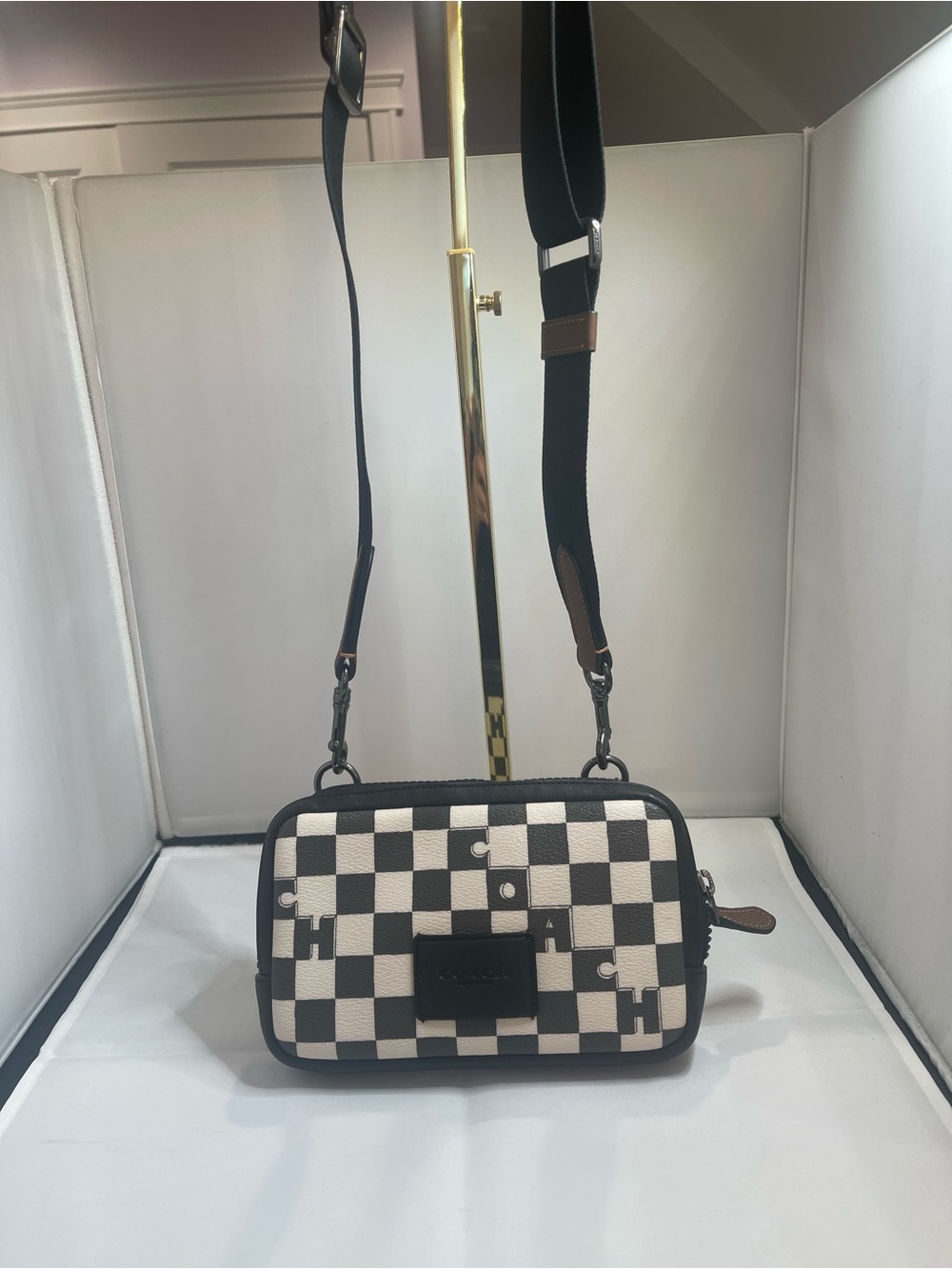 Unisex Coach Carrier Phone Crossbody with Checker Print